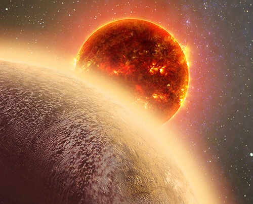 La concepción de este artista muestra el exoplaneta rocoso GJ 1132b, ubicado a 39 años luz de la Tierra.  Una nueva investigación muestra que podría poseer una fina atmósfera de oxígeno, pero no vida debido a su calor extremo. 